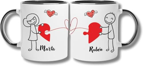 TAZALAND | Pack de Tazas Para Parejas | Diseño Hilo Rojo | 350 ml | Tazas Originales | Regalo Aniversario Pareja | Tazas Originales Para Regalo | Regalos Originales Para Parejas (NEGRO)