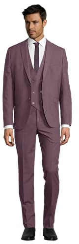 Steffen Klein Herren Anzug - Dreiteiler - Slim Fit - Größe 50 - Business Anzug mit Weste - Elastischer Komfort - Wine