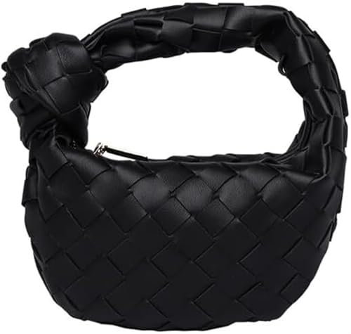 VZXATYOP Gewebte Leder-Einkaufstasche Geflochtene Kuhtasche Weicher Tragebeutel for Den Alltag for Damen Kleine Einkaufstasche Unterarmtaschen(Black)