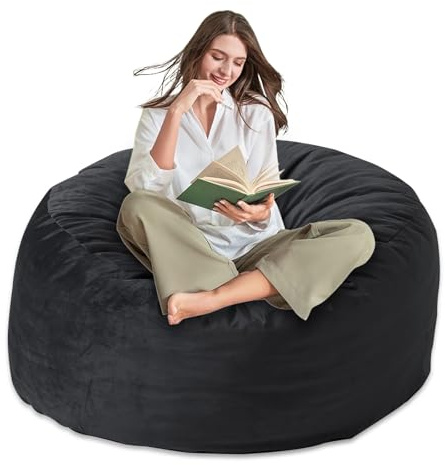 Yagamo Bean Bag Chair for Adults/Kids-with Memory Foam Filling, Bean Bags with Ultra Soft Washable Velvet Cover, Plush Sofa for Living Room, Bedroom and Gaming Room -3FT, Black