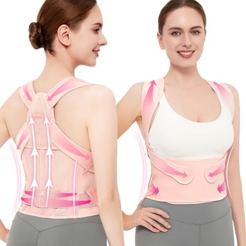 Vicorrect Posture Corrector for Women and Men: Back Support Brace Relieve Upper Back Shoulders Pain (Pink, Small)