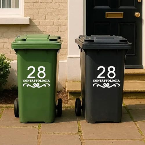 Personalised Wheelie Bin Sticker, Custom Your House Number & Address Waterproof Vinyl Decal, Number and Street Name, Recycle Bin Stickers，Rubbish Bin(A)
