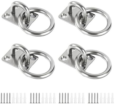 Jesustree Edelstahl Augplatte, 4 Stück M8 Decksplatte Ösenplatte mit Ring und Schraube Wand-Haken für Hängesessel Sonnensegel Yoga Trainingsgurt Hängematte Blumentöpfen