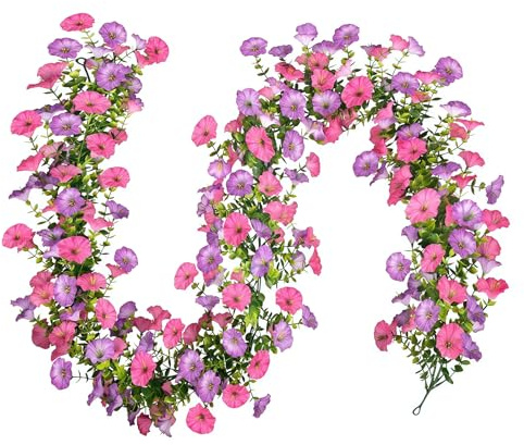 Hängend Rebe Kunstblumen Girlande,180cm Prunkwinde Bblumenranken Künstlich | Künstliche Blumengirlande Rosa Violett,Blumengirlande für Hochzeitsbogen Party Heim Garten Mauer Dekor(132 Blühenden Blumen)
