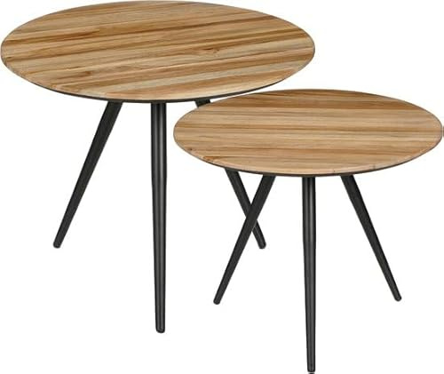 MICA Decorations Jailey Beistelltisch – 2er Set – H49 x Ø50 cm – Recyceltes Holz – Braun
