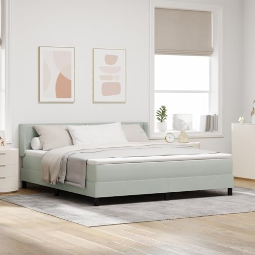 ZQQLVOO Boxspringbett mit Matratze Hellgrau 180x200 cm Samt Bettgestell Kingsize mit Stabiler Holzlattenbasis und weicher Polsterung für optimalen Schlafkomfort und Elegantes