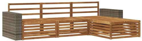 vidaXL Outdoor-Sofagarnitur 4 pcs Natur Massivholz Akazie, Garten Sofa, modernes Lounge Set, entspanntes Terrassenmöbel für chillige Stunden, bequem und stylisch