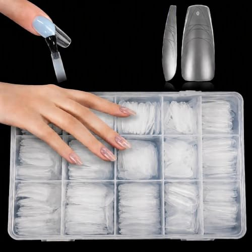 Capsules Ongles 330Pcs Faux Ongles Press-On Ultra Fins avec Lignes de Guide | 15 Tailles Ultra Fins Capsule Ongle (Forme Ballet Long) Pour Polygel Ongle Kit Ongles Artificiels Pour Débutants