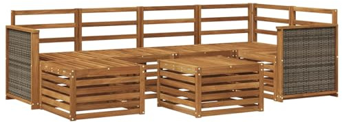 vidaXL Ecksofa Set 6 pcs Natur Massivholz Akazie, Outdoorsofa, modernes Ecksofa-Set, Bequeme Gartenlounge, Terrassenplatz zum Entspannen