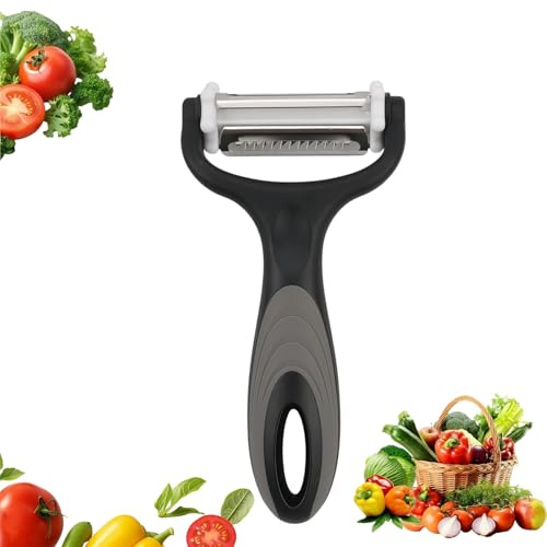 3-in-1 Multi-Function Potato Peeler & Vegetable Slicer, Dual-Handed Design with Serrated Blade & Julienne Peeler for Kitchen, Multi-Purpose Fruit Peeler and Slicer for Vegetables & Fruits(Black Gray)