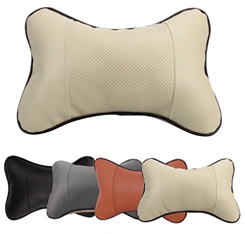2PCS Auto Nackenkissen, Jayboson Ultra Weich Atmungsaktives Leder Auto Kopfkissen Nackenkissen Hals Rest Kopfstütz (Beige)