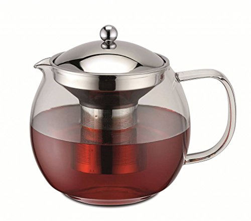 Weis Teekanne Edelstahl/Borosilikatglas Silber mit Teefilter 1500ml, Maße: 19cm x 15cm x 16,5cm, 17055