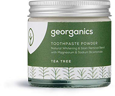 Georganics Mineral Toothpaste Powder - Tea Tree - Stain Removing & Teeth Whitening Powder - 100% Natural - SLS, Glycerine & Fluoride Free - Certified Cosmos Natural, Vegan and Cruelty-Free - 60ml