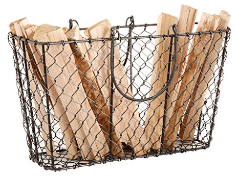 Log Basket Durable Black Mesh Firewood Kindling Cradle Rack Hand Woven Wire Recycled Iron Kindling Bucket - W36cm