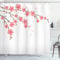 ABAKUHAUS Blume Duschvorhang, Cherry Blossom Kunstwerk, Stoffliches Gewebe Badezimmerdekorationsset mit Haken, 175 x 200 cm, Grün Rosa