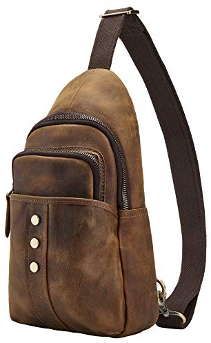 BRASS TACKS Leathercraft ZainoMonospalla Marsupio Borsello Tracolla Uomo in Stile Vintage in Vera Pelle con Tasca Multifunzionale Impermeabile (Marrone)