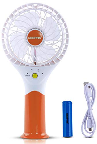 GEEPAS Rechargeable Fan | Mini Portable USB Handheld Fan for Home Office Travel Outdoor Personal Use | 3 Speed Settings 8Hr Run Time | Ultra Quiet Lightweight Air Circulator | 2 Year Warranty Orange