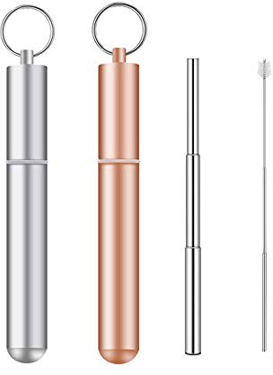 Cannucce pieghevoli riutilizzabili in metallo, cannuccia telescopica con custodia in alluminio per la pulizia With Silver Straws