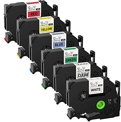 BIGGER Kompatible Etikettenbänder als Ersatz für Brother TZe-231, verwendet mit P-Touch PT-1000 PT-1010 PT-H101C GL-H105 PT-2030VP, 12 mm x 8 m, 6 Farben Pack