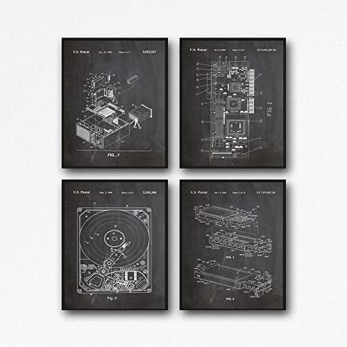 Wallbuddy Computer Poster Set (4x 30cm x 40cm, Chalkboard Black) - Wandbild, Poster, IT, Geek, Wohnzimmer, Schlafzimmer, Büro, Küche