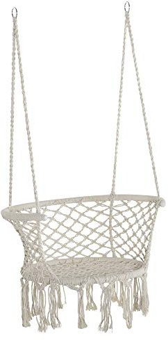 Outsunny Chaise Suspendue hamac de Voyage Portable dim. 80L x 60l x 36H m macramé Coton Polyester Beige