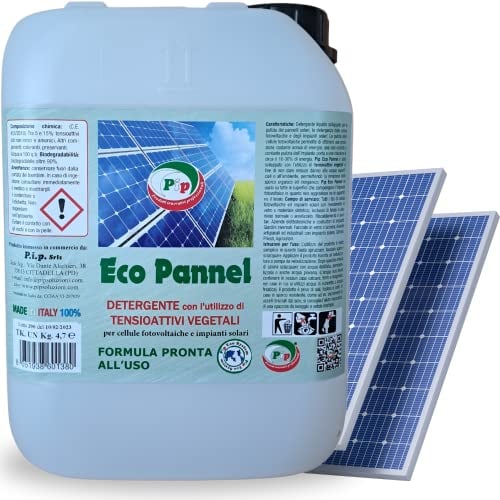 PIP Eco Pannel, Detergente per Pannelli Fotovoltaici Pronto all'Uso, Pulizia Professionale del Pannello Solare, Vegetale ed Ecologico, Tanica da 5 LT per 50 Mq