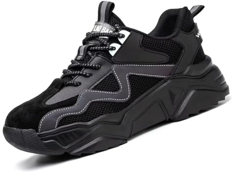 Annvia Scarpe Antinfortunistiche Donna Leggere Estive,Comode Scarpe da Lavoro Uomo Antiscivolo Bianche Cucina Traspiranti Punta in Acciaio Scarpe Nero 35