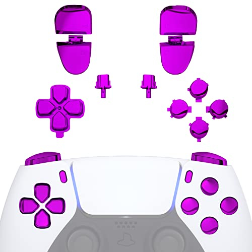 eXtremeRate Boutons Remplacement pour ps5 Manette BDM-030/040/050, Kit de Boutons Chromé Violet pour ps5 Manette BDM-030/040/050, D-Pad R1 R2 L1 L2 Triggers Share Options avec Outils
