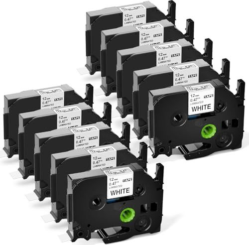 Upwinning TZe-231 Compatible with Brother P-Touch Tape 12mm, 10-Pack | Compatible with Brother Label Printer Tape 12mm 0.47 Black on White Laminated