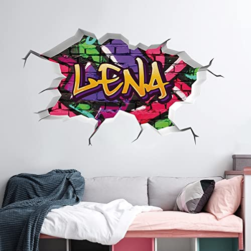 tjapalo® vr200 3D Wandtattoo Graffiti Name Wandaufkleber Kinderzimmer Mädchen wandtattoo Teenager Cool Wandtattoo Kinderzimmer Name, Größe: B64xH37cm