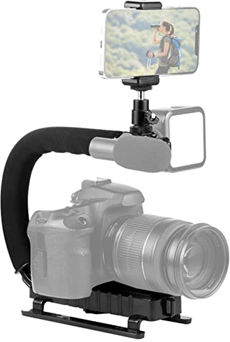 Hensych Kit de stabilisateur de Support de Prise de Vue en Forme de U avec tête de trépied pour Griffe Froide, Pince de téléphone, Boucle à dégagement Rapide