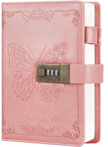 Billtigif Tagebuch mit Schloss, Tagebuch für Frauen Mädchen, Vintage Lock Journal Nachfüllbar Persönliches Verriegelungsnotizbuch Geheimes Tagebuch mit Zahlenschloss (Rosa)