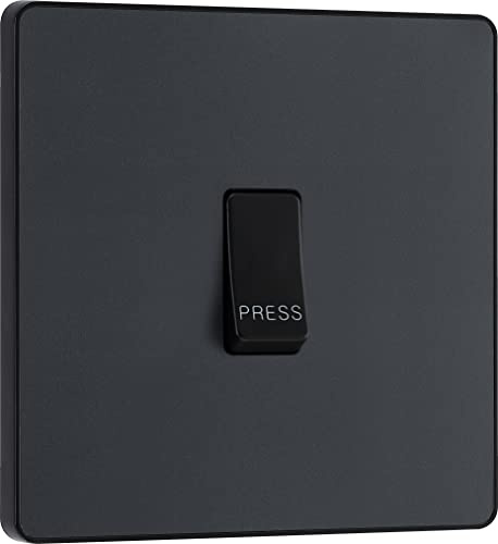 BG Electrical Single Retractive Press Switch, Screwless Front Plate, Round Edges, 1 Way, Evolve, Matt Grey, 10A, PCDMG14B