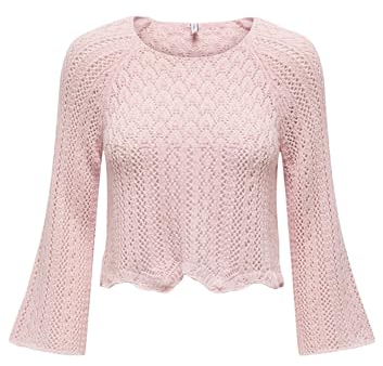 Seulement Femmes Élégant Pull en Tricot 3/4 Manches Courtes Tricot Pointelle Extensible Sweater ONLNOLA, Couleurs:Rose-Vif, Taille:XL