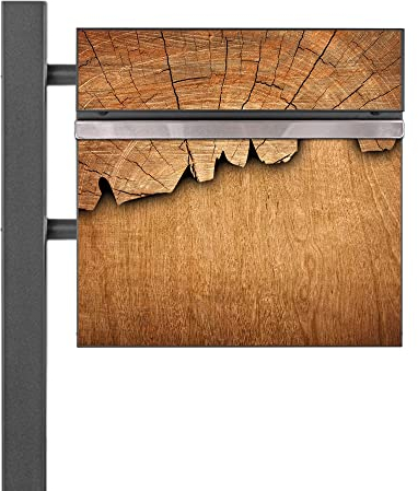 banjado® Standbriefkasten Anthrazit mit Motiv Holz & Zeitungsfach/Briefkasten mit Standfuß in Anthrazit/Postkasten A4 Einwurf inkl. Montagematerial & 2 Schlüsseln