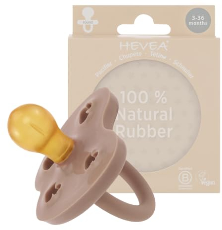 HEVEA Naturkautschuk Schnuller RUND Form, 3-36 Monate - Hygienisches Einteiliges Design für Neugeborene bis Kleinkinder, BPA-frei, Weich & Langlebig - Einzelpackung (Warme Beige)