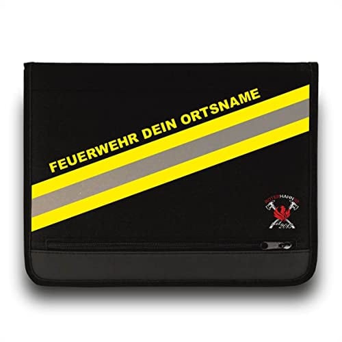 Feuerwehr Schreibmappe/mit Feuerwehr + Ortsname/Einsatzorganizer HuPf Style mit Reflexstreifen auch für THW Rettungsdienst