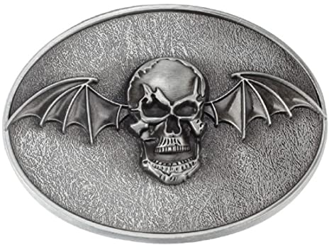 Longcreek Totenkopf-Gürtelschnalle mit Skelett-Flügeln, Silber, 9 x 6,5 cm, für Gürtel bis 1,5 Zoll Breite, Gothic Historisch