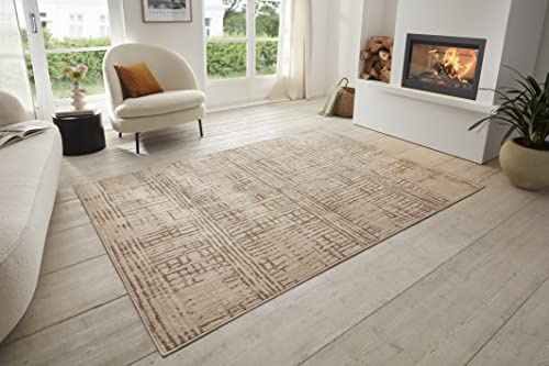 Hanse Home Sole Teppich Wohnzimmer – Kurzflor Modern Abstrakt Meliert Used Look im Vintage Stil, ÖKO-TEX Wohnzimmerteppich für Esszimmer, Kinderzimmer, Jugendzimmer, Flur – Creme Braun, 240x340cm