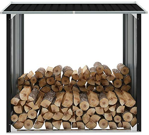 Keketa Homgoday Holzschuppen für Brennholz, anthrazit, verzinkter Stahl, 172 x 91 x 145/154 cm - Regenwasserabweisend, einfach zu montieren Model47082