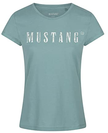 MUSTANG Damen Tshirt Rundhals O-Neck Basic Kurzarm Logo Print Sommer Shirt | 100% Baumwolle Weiß Blau Grün Rot S M L XL XXL