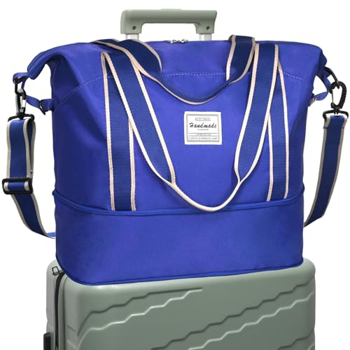 DMluna wasserdichter Reise-Seesack - Tragetasche, Sporttasche, Schultertasche - Wochenendtasche für Damen und Herren - Krankenhaus-Tasche - Erweiterbar mit Trolley-Ärmel und Nasstasche - Königsblau