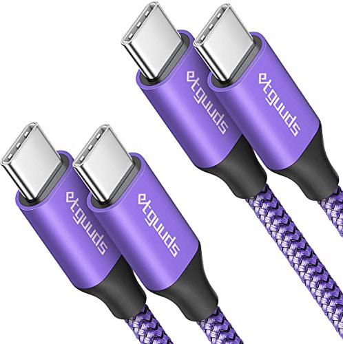 etguuds USB C to USB C Cable, [1M 2-Pack], USB Type-C Charger Cable 60W Fast Charging Nylon Braided for iPhone 16 15 Pro Max Samsung Galaxy S24 Ultra S24 S23 S21 S20 Note 20 Plus A54 A70 (Purple)