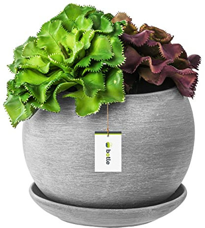 botle Blumentopf Blumenübertopf dunkelgrau Kugel Blumenschale mit Untersetzer Rund BxH 110 mm x 100 mm Oberfläche Matt Keramik Modern Glamour