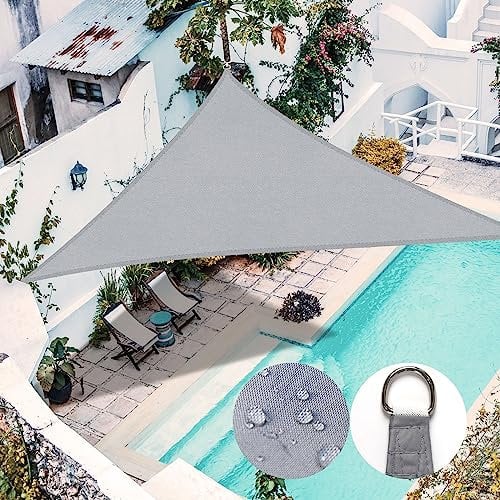 RICHIE Sun Shade Sail Triangle 5x5x5m Waterproof,98% UV Block Awnings for Patios with Free Rope, Sunscreen Awning Canopy, Rectangular Garden Shelter for Outdoor Garden Patio Yard Lawn Party,Light grey