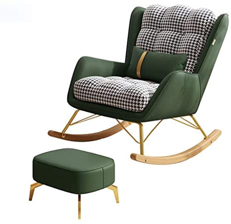 Samt-Schaukelstuhl mit Lendenkissen, bequemer Schaukelstuhl mit Ottomane, kleiner Stillstuhl, Innenbereich, moderner Kinderzimmerstuhl, Wippe für Baby-/Kinderzimmer (Farbe: Grün)