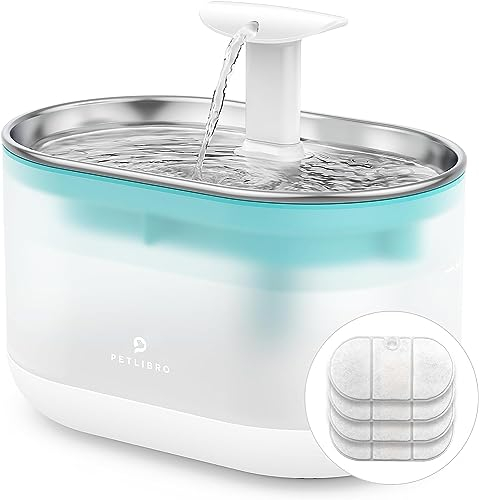PETLIBRO Cat Water Fountain, 2.1L Transparent Tank, Stainless Steel Water Tray, Ultra Quiet Automatic Dispenser for Drinking, Pet Fountain with 4 Replacement Filters