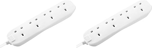Masterplug BSG3-MP Four Socket Long Extension Lead, 3 Metres, 13 Amp, White (Pack of 2)