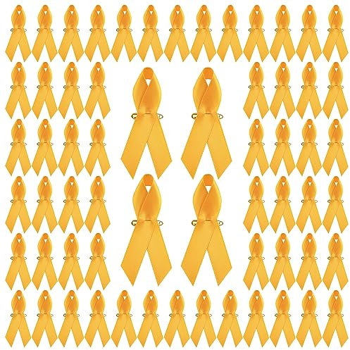 WANDIC Lot de 200 Broches de Sensibilisation au Cancer des os avec Ruban doré et Ruban Jaune pour Enfants avec épingles à nourrice pour la décoration des vêtements