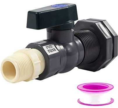 LEMCC Regentonnen-Umleitungsset, Wasserfass-Zapfen, 3/4 PVC-Armaturen, Kugelhahn mit Schlauch-Wasserhahn-Adapter für Wassertanks, Aquarien, Wannen, Pools, Gartenfässer(#1)